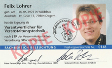 Befhigungszeugnis Verantwortlicher fr Veranstaltungstechnik Felix Lohrer